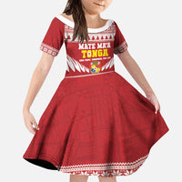 Personalised Tonga Rugby Christmas Family Matching Short Sleeve Bodycon Dress and Hawaiian Shirt Mate Maa Tonga Ngatu Pattern LT14 Daughter's Dress Red - Polynesian Pride