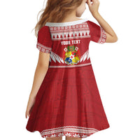 Personalised Tonga Rugby Christmas Kid Short Sleeve Dress Mate Maa Tonga Ngatu Pattern - Polynesian Pride