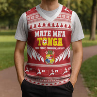 Personalised Tonga Rugby Christmas Knitted V-Neck Vest Mate Maa Tonga Ngatu Pattern - Polynesian Pride