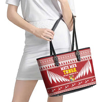 Tonga Rugby Christmas Leather Tote Bag Mate Maa Tonga Ngatu Pattern - Polynesian Pride