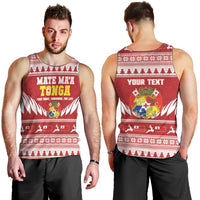 Personalised Tonga Rugby Christmas Men Tank Top Mate Maa Tonga Ngatu Pattern - Polynesian Pride