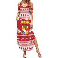 Personalised Tonga Rugby Christmas Summer Maxi Dress Mate Maa Tonga Ngatu Pattern - Polynesian Pride