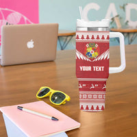 Personalised Tonga Rugby Christmas Tumbler With Handle Mate Maa Tonga Ngatu Pattern - Polynesian Pride