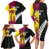 New Zealand and West Indies Cricket Custom Family Matching Long Sleeve Bodycon Dress and Hawaiian Shirt Black Cap Windies Together LT14 - Polynesian Pride