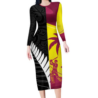 New Zealand and West Indies Cricket Custom Family Matching Long Sleeve Bodycon Dress and Hawaiian Shirt Black Cap Windies Together LT14 Mom's Dress Black - Polynesian Pride
