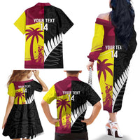 New Zealand and West Indies Cricket Custom Family Matching Off The Shoulder Long Sleeve Dress and Hawaiian Shirt Black Cap Windies Together LT14 - Polynesian Pride