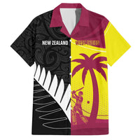 New Zealand and West Indies Cricket Custom Family Matching Off The Shoulder Long Sleeve Dress and Hawaiian Shirt Black Cap Windies Together LT14 Dad's Shirt - Short Sleeve Black - Polynesian Pride