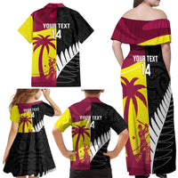 New Zealand and West Indies Cricket Custom Family Matching Off Shoulder Maxi Dress and Hawaiian Shirt Black Cap Windies Together - Polynesian Pride