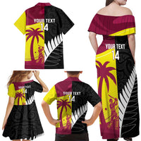 New Zealand and West Indies Cricket Custom Family Matching Off Shoulder Maxi Dress and Hawaiian Shirt Black Cap Windies Together LT14 - Polynesian Pride