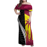 New Zealand and West Indies Cricket Custom Family Matching Off Shoulder Maxi Dress and Hawaiian Shirt Black Cap Windies Together LT14 Mom's Dress Black - Polynesian Pride