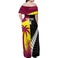 New Zealand and West Indies Cricket Custom Family Matching Off Shoulder Maxi Dress and Hawaiian Shirt Black Cap Windies Together LT14 - Polynesian Pride