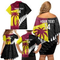 New Zealand and West Indies Cricket Custom Family Matching Off Shoulder Short Dress and Hawaiian Shirt Black Cap Windies Together - Polynesian Pride