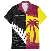 New Zealand and West Indies Cricket Custom Family Matching Off Shoulder Short Dress and Hawaiian Shirt Black Cap Windies Together LT14 Dad's Shirt - Short Sleeve Black - Polynesian Pride