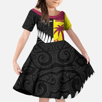 New Zealand and West Indies Cricket Custom Family Matching Puletasi and Hawaiian Shirt Black Cap Windies Together LT14 Daughter's Dress Black - Polynesian Pride