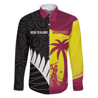 New Zealand and West Indies Cricket Custom Family Matching Summer Maxi Dress and Hawaiian Shirt Black Cap Windies Together LT14 Dad's Shirt - Long Sleeve Black - Polynesian Pride