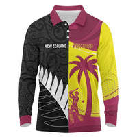 New Zealand and West Indies Cricket Custom Long Sleeve Polo Shirt Black Cap Windies Together - Polynesian Pride