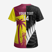 New Zealand and West Indies Cricket Custom Scrub Top Black Cap Windies Together - Polynesian Pride