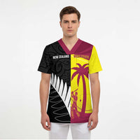 New Zealand and West Indies Cricket Custom Scrub Top Black Cap Windies Together - Polynesian Pride