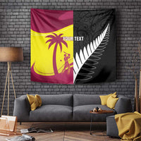 New Zealand and West Indies Cricket Custom Tapestry Black Cap Windies Together - Polynesian Pride