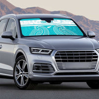 New Zealand Silver Fern Cricket Custom Auto Sun Shade Black Cap Teal Maori Pattern - Polynesian Pride