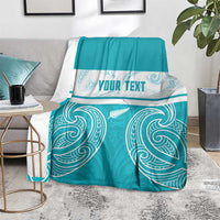 New Zealand Silver Fern Cricket Custom Blanket Black Cap Teal Maori Pattern - Polynesian Pride