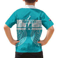 New Zealand Silver Fern Cricket Custom Family Matching Long Sleeve Bodycon Dress and Hawaiian Shirt Black Cap Teal Maori Pattern LT14 - Polynesian Pride