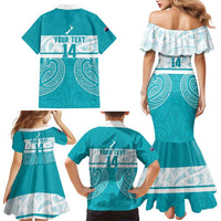 New Zealand Silver Fern Cricket Custom Family Matching Mermaid Dress and Hawaiian Shirt Black Cap Teal Maori Pattern LT14 - Polynesian Pride