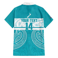 New Zealand Silver Fern Cricket Custom Family Matching Off The Shoulder Long Sleeve Dress and Hawaiian Shirt Black Cap Teal Maori Pattern LT14 - Polynesian Pride