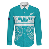 New Zealand Silver Fern Cricket Custom Family Matching Off The Shoulder Long Sleeve Dress and Hawaiian Shirt Black Cap Teal Maori Pattern LT14 Dad's Shirt - Long Sleeve Teal - Polynesian Pride