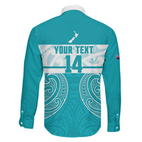 New Zealand Silver Fern Cricket Custom Family Matching Off The Shoulder Long Sleeve Dress and Hawaiian Shirt Black Cap Teal Maori Pattern LT14 - Polynesian Pride