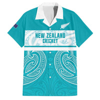 New Zealand Silver Fern Cricket Custom Family Matching Off Shoulder Short Dress and Hawaiian Shirt Black Cap Teal Maori Pattern LT14 Dad's Shirt - Short Sleeve Teal - Polynesian Pride