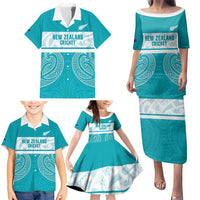 New Zealand Silver Fern Cricket Custom Family Matching Puletasi and Hawaiian Shirt Black Cap Teal Maori Pattern LT14 - Polynesian Pride