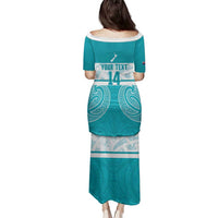 New Zealand Silver Fern Cricket Custom Family Matching Puletasi and Hawaiian Shirt Black Cap Teal Maori Pattern - Polynesian Pride