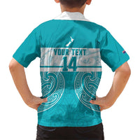 New Zealand Silver Fern Cricket Custom Family Matching Short Sleeve Bodycon Dress and Hawaiian Shirt Black Cap Teal Maori Pattern LT14 - Polynesian Pride