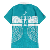 New Zealand Silver Fern Cricket Custom Family Matching Summer Maxi Dress and Hawaiian Shirt Black Cap Teal Maori Pattern LT14 - Polynesian Pride