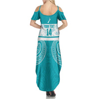 New Zealand Silver Fern Cricket Custom Family Matching Summer Maxi Dress and Hawaiian Shirt Black Cap Teal Maori Pattern LT14 - Polynesian Pride