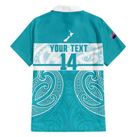 New Zealand Silver Fern Cricket Custom Family Matching Tank Maxi Dress and Hawaiian Shirt Black Cap Teal Maori Pattern LT14 - Polynesian Pride
