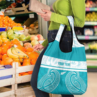 New Zealand Silver Fern Cricket Custom Grocery Bag Black Cap Teal Maori Pattern - Polynesian Pride