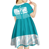 New Zealand Silver Fern Cricket Custom Kid Short Sleeve Dress Black Cap Teal Maori Pattern - Polynesian Pride