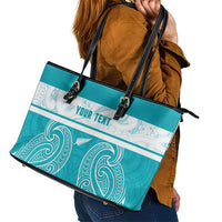 New Zealand Silver Fern Cricket Custom Leather Tote Bag Black Cap Teal Maori Pattern - Polynesian Pride