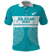 New Zealand Silver Fern Cricket Custom Polo Shirt Black Cap Teal Maori Pattern - Polynesian Pride