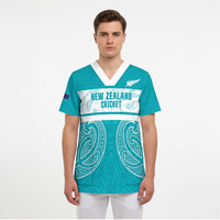 New Zealand Silver Fern Cricket Custom Scrub Top Black Cap Teal Maori Pattern - Polynesian Pride