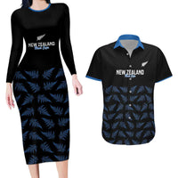 New Zealand Silver Fern Cricket Custom Couples Matching Long Sleeve Bodycon Dress and Hawaiian Shirt Black Cap T20 Version LT14 Black - Polynesian Pride