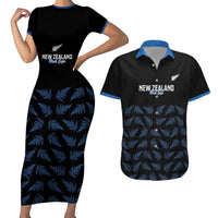 New Zealand Silver Fern Cricket Custom Couples Matching Short Sleeve Bodycon Dress and Hawaiian Shirt Black Cap T20 Version LT14 Black - Polynesian Pride