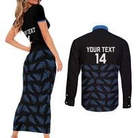 New Zealand Silver Fern Cricket Custom Couples Matching Short Sleeve Bodycon Dress and Long Sleeve Button Shirt Black Cap T20 Version LT14 - Polynesian Pride