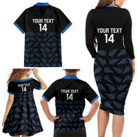 New Zealand Silver Fern Cricket Custom Family Matching Long Sleeve Bodycon Dress and Hawaiian Shirt Black Cap T20 Version LT14 - Polynesian Pride