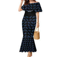 New Zealand Silver Fern Cricket Custom Family Matching Mermaid Dress and Hawaiian Shirt Black Cap T20 Version LT14 Mom's Dress Black - Polynesian Pride