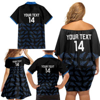 New Zealand Silver Fern Cricket Custom Family Matching Off Shoulder Short Dress and Hawaiian Shirt Black Cap T20 Version LT14 - Polynesian Pride