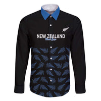New Zealand Silver Fern Cricket Custom Family Matching Off Shoulder Short Dress and Hawaiian Shirt Black Cap T20 Version LT14 Dad's Shirt - Long Sleeve Black - Polynesian Pride