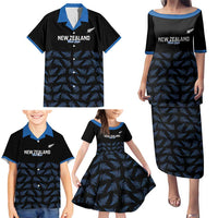 New Zealand Silver Fern Cricket Custom Family Matching Puletasi and Hawaiian Shirt Black Cap T20 Version - Polynesian Pride